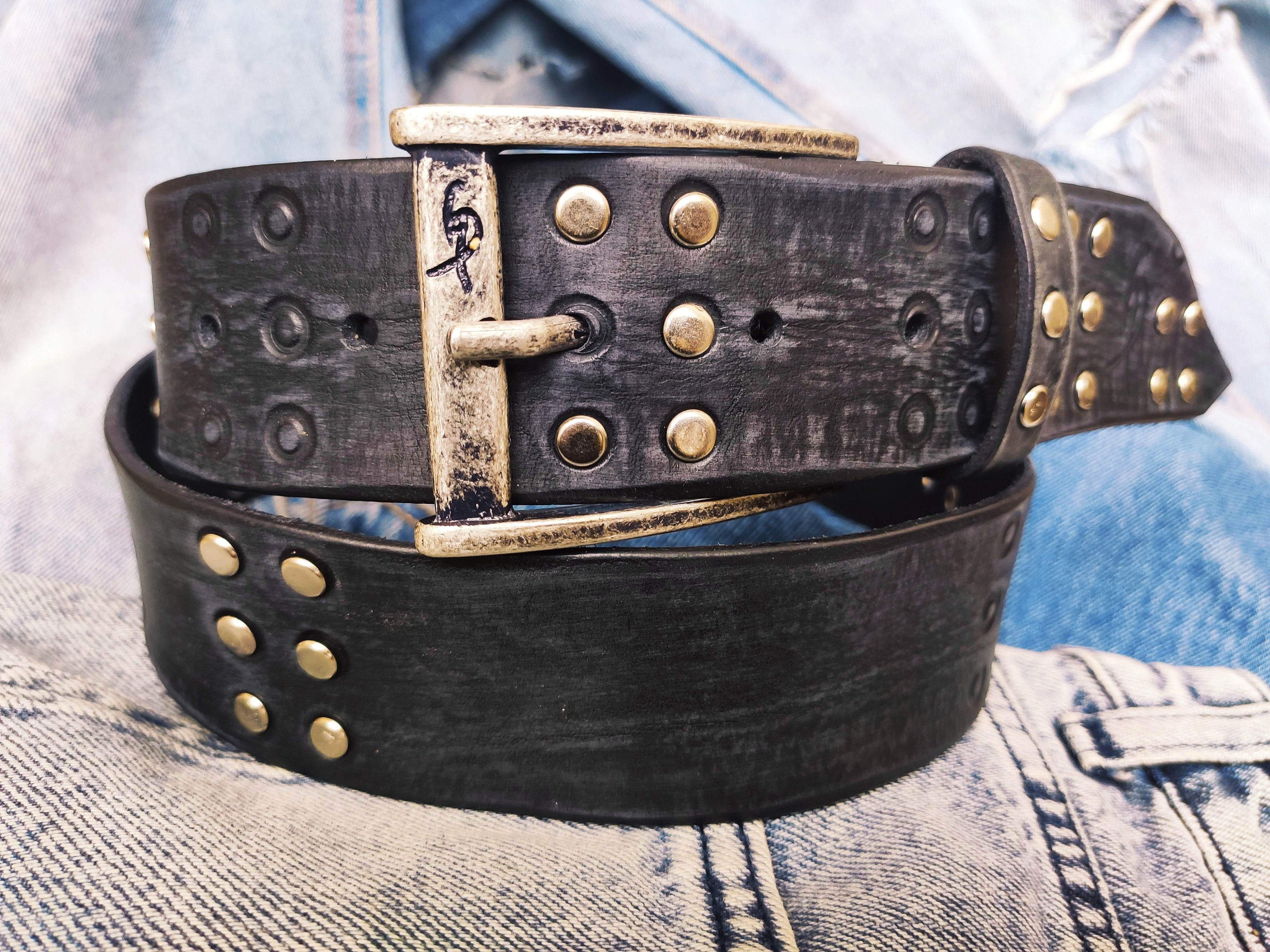 Custom Leather Belt - Life & Death Black / 38 / Brushed Silver