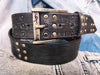Ishaor Handmade Black leather belt  with stamps of RCA A stunning and original belt with vintage finish from Genuine leather & silver rivets