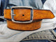 Yellow leather belt with stunning texture of the leather and brown wash , the perfect belt for jeans with option the personalized for gift