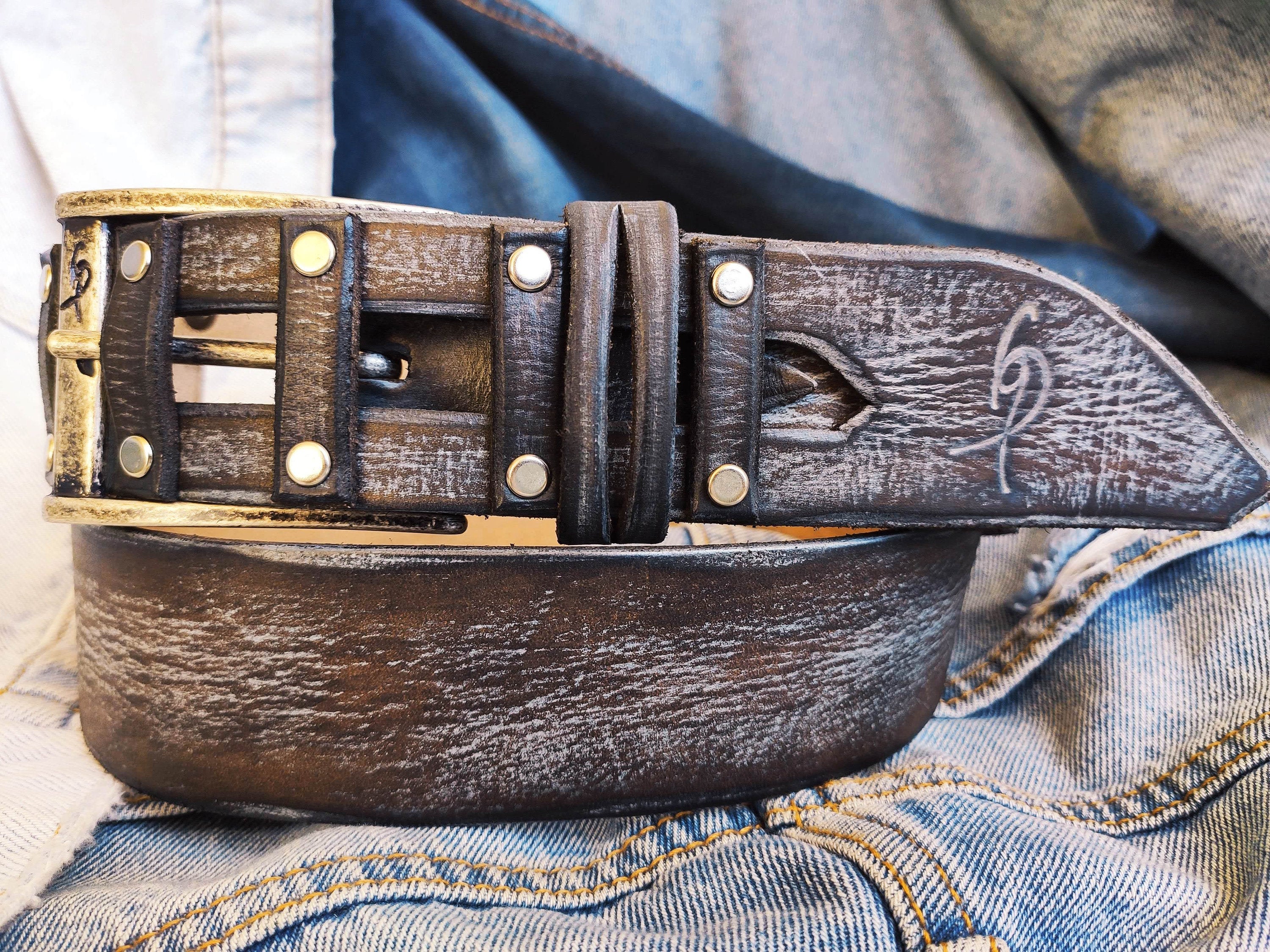 LEATHER BELT WITH SQUARE BUCKLE - Brown