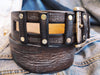 A brown leather belt with gray wash and silver buckle  , unique design made by hand perfect belt that suitable with any color and look