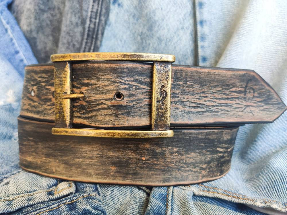 Natural color vachetta leather 1 belt with vintage hardware