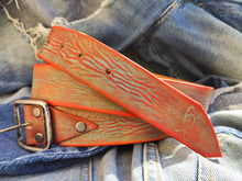 Vintage Leather Belt - Turquoise Color with Orange and Red Wash