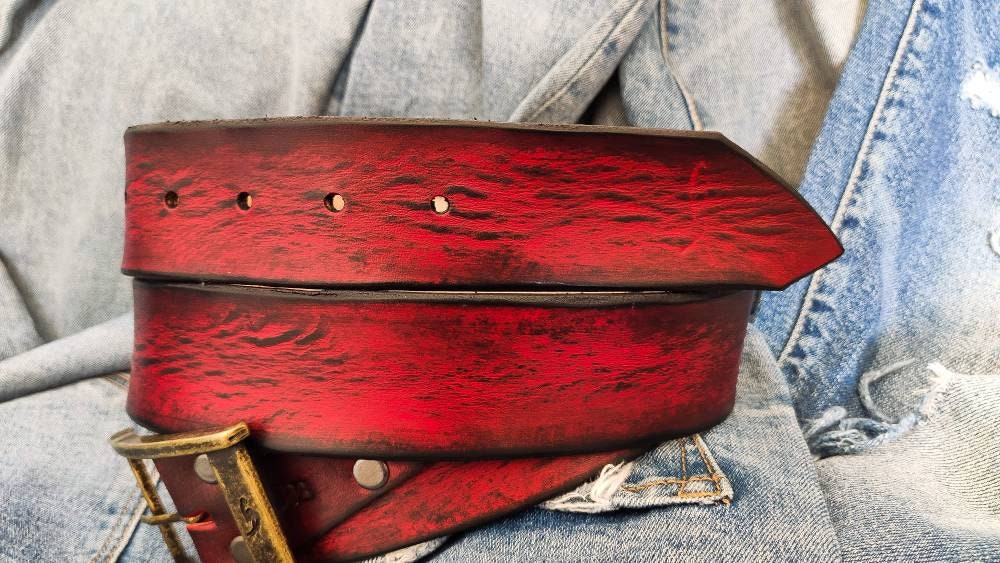 Men's Leather Belt, Red Belt, Mens Leather Accessories, Custom Leather, Genuine Leather, Leather Belt, Men's Belt, Belt for Him