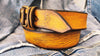 Yellow leather belt, artisan leather belt, Christmas gift for man, original ishaor design leather belt for man handmade jeans belt, men's