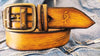 Yellow leather belt, artisan leather belt, Christmas gift for man, original ishaor design leather belt for man handmade jeans belt, men's