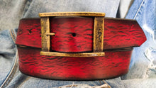 Vintage Leather Belt - Red with black Wash