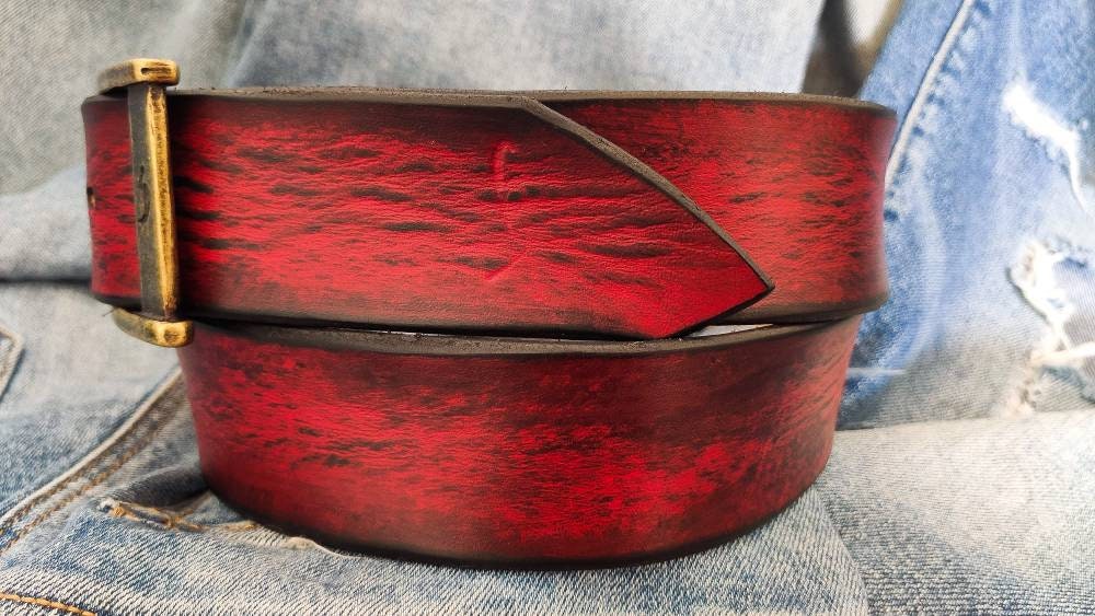 Men's Leather Belt, Red Belt, Mens Leather Accessories, Custom Leather, Genuine Leather, Leather Belt, Men's Belt, Belt for Him