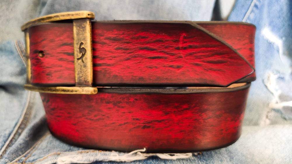 Men's Leather Belt, Red Belt, Mens Leather Accessories, Custom Leather, Genuine Leather, Leather Belt, Men's Belt, Belt for Him