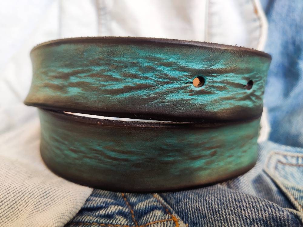 Buckleless Belt - Turquoise with Brown Wash