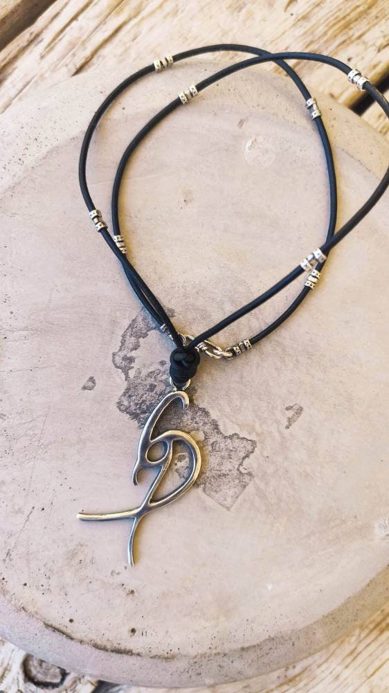 Leather necklace for Men with silver Pendant, leather necklace, Mens necklace, mens jewelry, Gift for Boyfriend ,silver necklace Ishaor logo