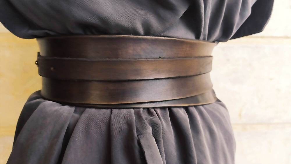 Dark brown leather obi belt for women dress - Wide wrap leather women\' –  ISHAOR