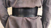 Black leather waist belt with asymmetrical design and bronze Ring. Black dress corset  for women, wide leather belt
