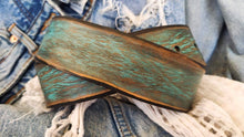 Wide Leather Belt - Turquoise with Brown Wash