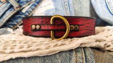 Ishaor Custom red Leather Dog Collar with black wash and bronze ring and  buckle , personalizes dog collar with name .