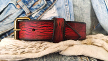 Ishaor Custom red Leather Dog Collar with black wash and bronze ring and  buckle , personalizes dog collar with name .