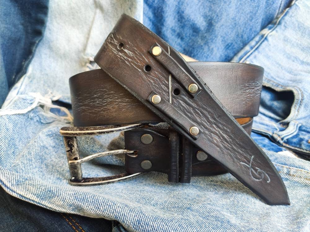 Two Pieces Belt - Dark Brown with Gray Wash