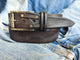 Dark  Brown Leather Belt with gray wash Men's Design wide Leather Belt with Western style and Buckle by Ishaor, perfect color with jeans