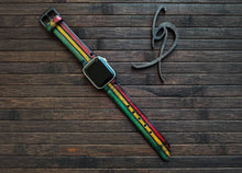 Apple Watch Band Rasta Leather Personalized handmade Leather Apple Watch Band 45 mm, 44mm, 42mm 41mm 40 mm and 38 mm Jamaican iwatch colors