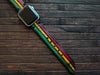 Apple Watch Band Rasta Leather Personalized handmade Leather Apple Watch Band 45 mm, 44mm, 42mm 41mm 40 mm and 38 mm Jamaican iwatch colors