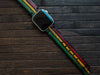 Apple Watch Band Rasta Leather Personalized handmade Leather Apple Watch Band 45 mm, 44mm, 42mm 41mm 40 mm and 38 mm Jamaican iwatch colors