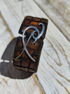 Handmade Crocodile-Textured Brown Leather Bracelet with Silver Ishaor Logo Closure