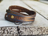 Double Loop Brown Leather Bracelet with Blue and Gold Wash - Unique and Versatile Design