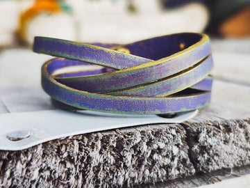 Handmade Purple Leather Bracelet with Gold Wash for Women - Unique Gift Idea