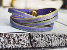 Handmade Purple Leather Bracelet with Gold Wash for Women - Unique Gift Idea
