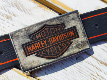 Handmade Harley Davidson Leather Belt Buckle for Bikers