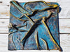 Turquoise Blue and Brown Leather Wall Art with a Touch of Gold - Handmade with Unique Technique and One-of-a-Kind