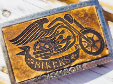 Handmade Brown Leather Motorcycle Buckle for Bikers - Unique and Durable Design