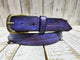 Regal Elegance: Handcrafted Purple Leather Belt with Black Wash and Ancient Gold Buckle