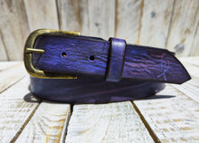Regal Elegance: Handcrafted Purple Leather Belt with Black Wash and Ancient Gold Buckle