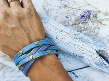 Handmade Purple Leather Bracelet with Turquoise Wash and Elegant Gold pieces