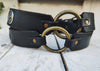 Boho Chic: Handmade Black Leather Belt with Silver Coin Embellishments and Gold Rivets