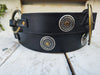 Boho Chic: Handmade Black Leather Belt with Silver Coin Embellishments and Gold Rivets