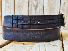 Handmade vintage Brown Leather Belt with Gray Wash and Silver Buckle with Unique cut texture on the tail of the belt