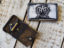 White Leather Belt Buckle with Black wash and ISHAOR Double Logo - Unique Design buckle for 4 cm belt
