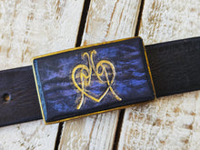 Purple Leather and Black Wash Buckle with Gold Ishaor Logo - Unique buckle  and gift for women