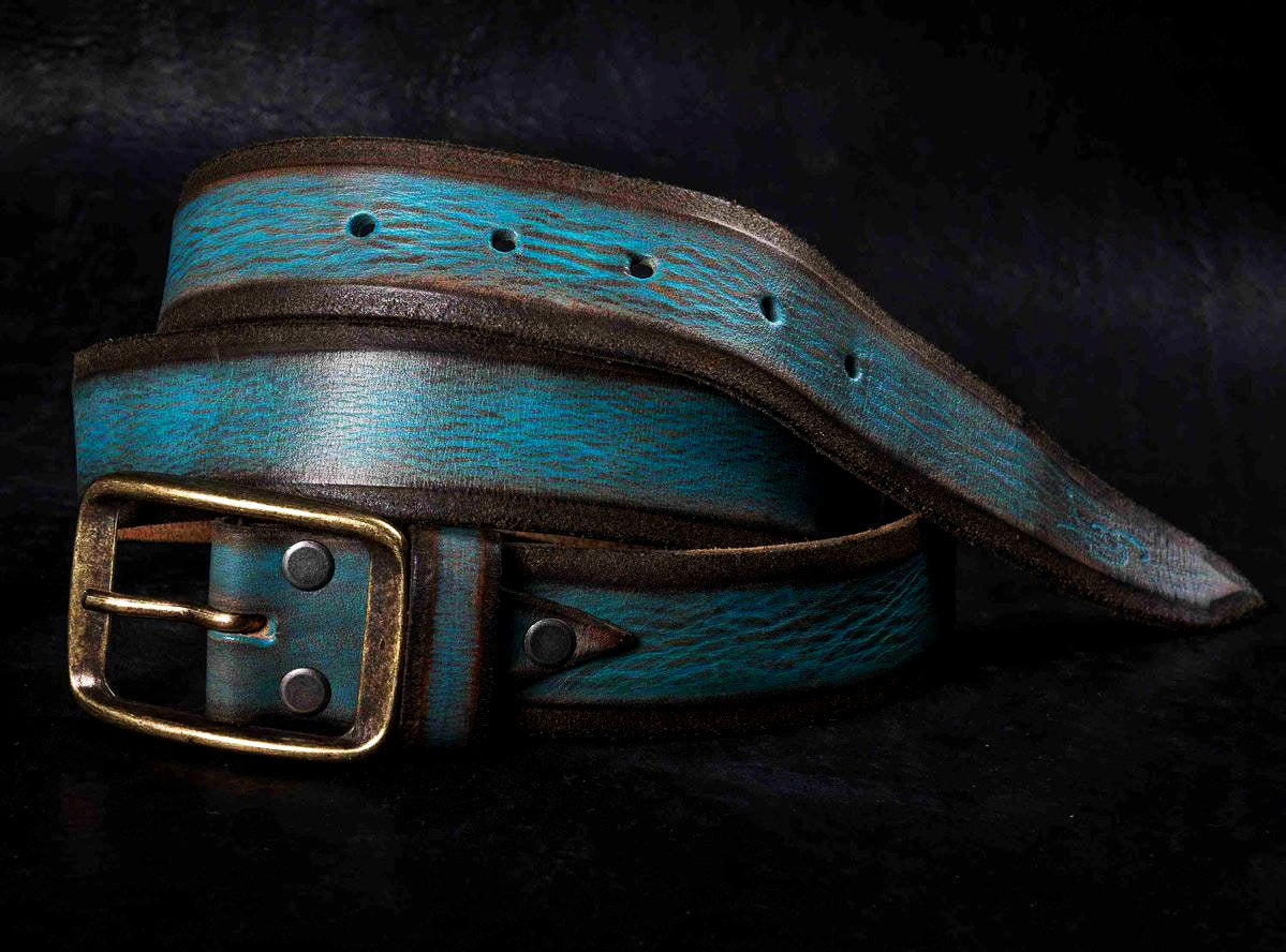 Vintage Leather Belt - Turquoise with Dark Edges