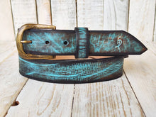 Turquoise Leather Belt with Brown Vintage Wash