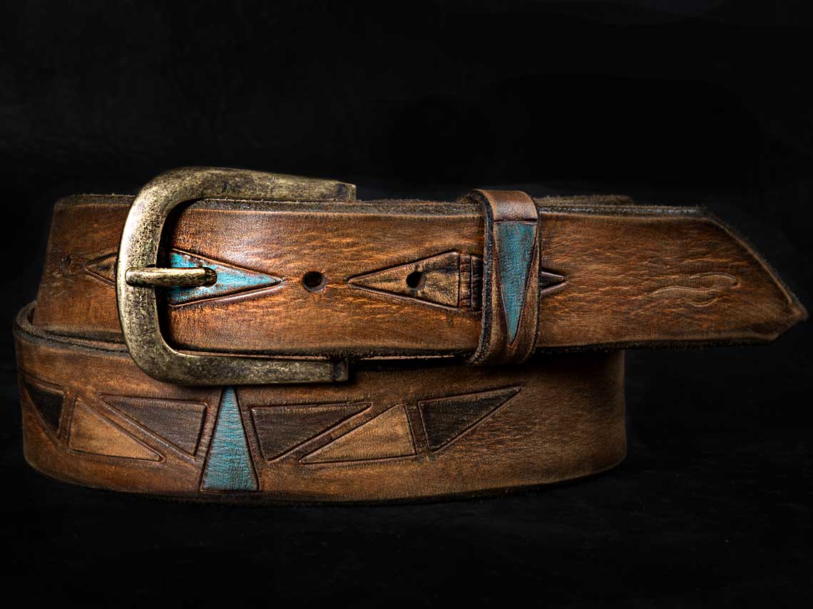 Triangles Belt - Brown with Turquoise & Gold