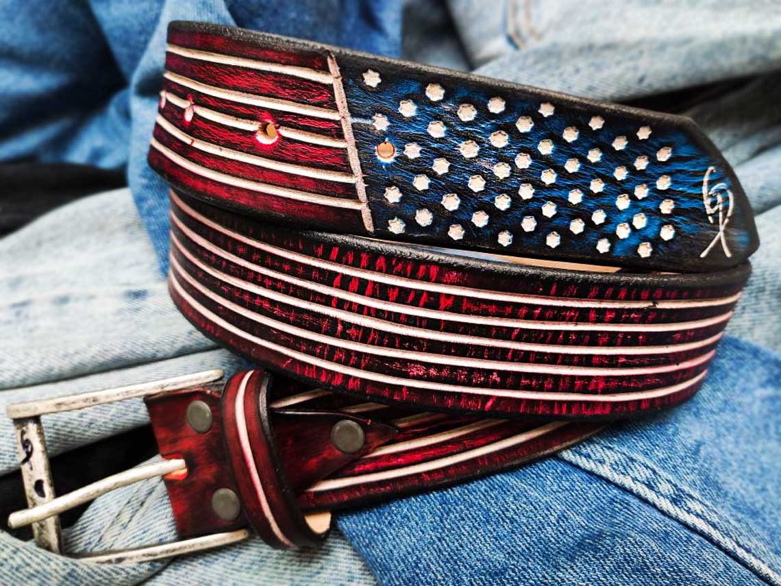 American Flag - leather belt