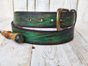 Green Leather Belt with Brown Vintage Wash