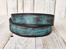 Turquoise Leather Belt with Brown Vintage Wash