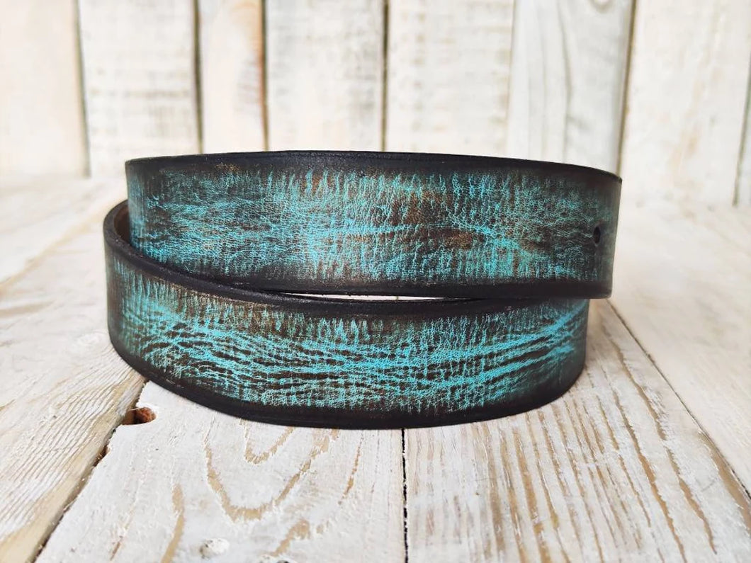 Vintage Wash Brown Leather Belt with Turquoise Accent - Perfect for Any Outfit