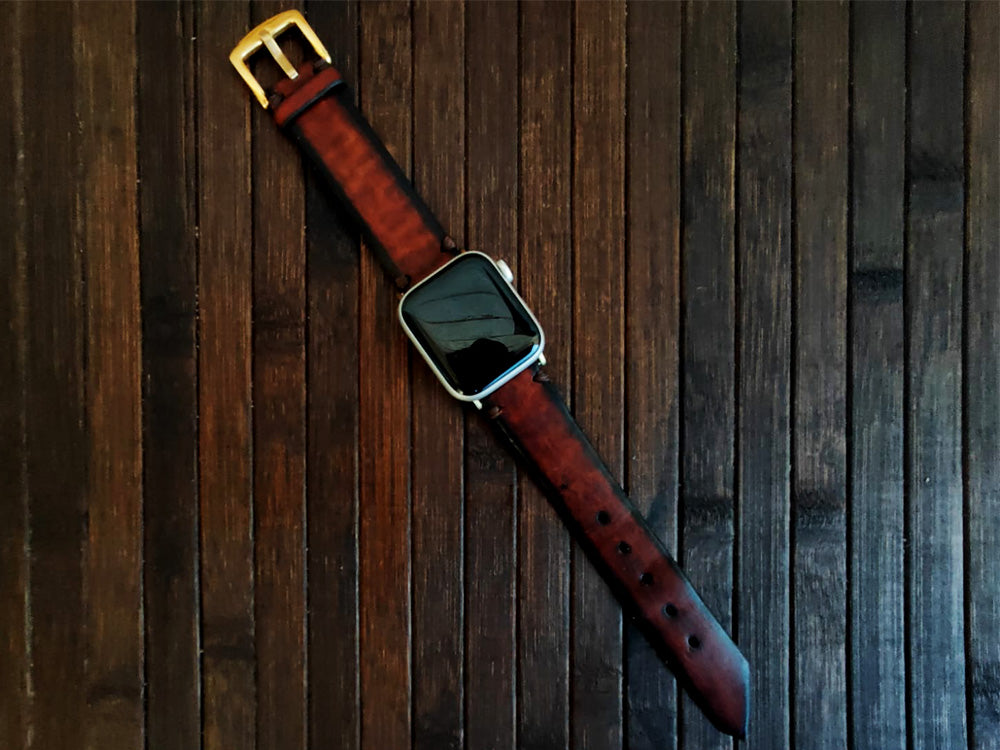 Apple Watch Band - Brown Leather With Dark Edges